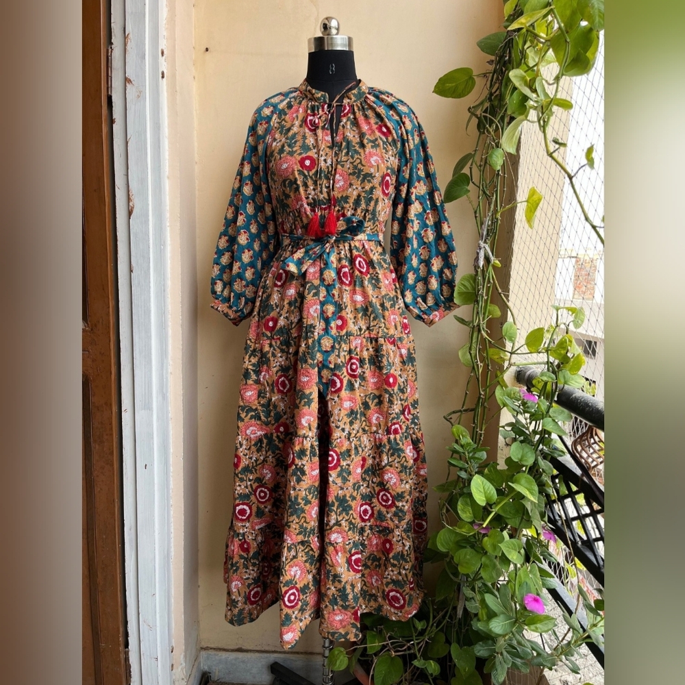 Floral Maxi Dress with Tassel Accents
